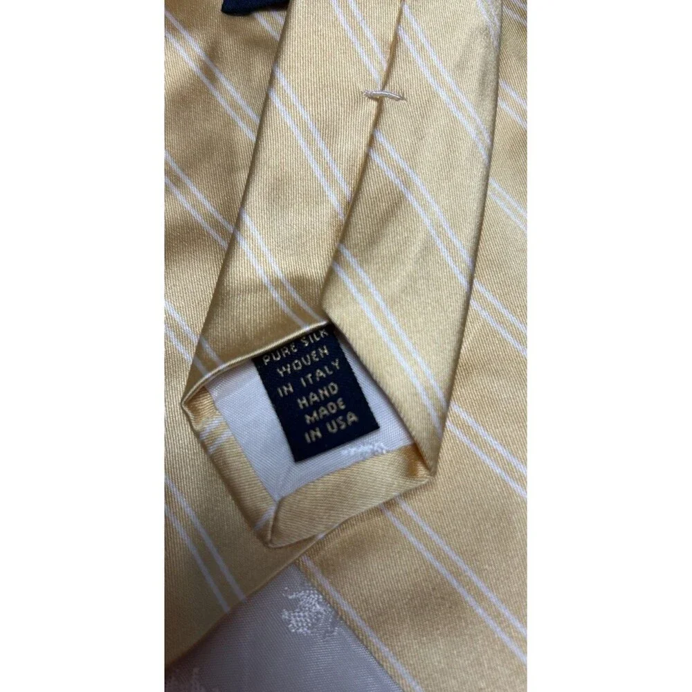 Brooks Brothers Yellow Tie With White Stripes 100% Pure Silk Men's Necktie